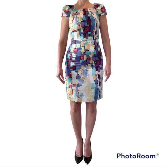 Designer silk blend multi-color dress - Picture 1 of 8